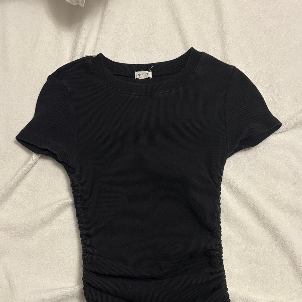 Garage Black Ruched Short Sleeve Mini Dress